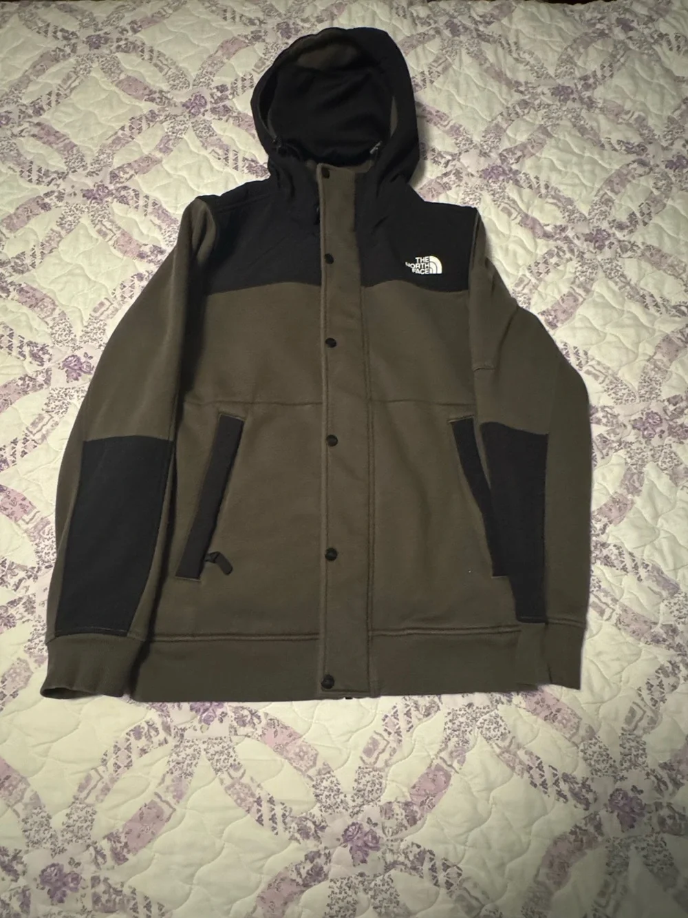 The North Face Olive Green & Black Hooded Windbreaker Jacket